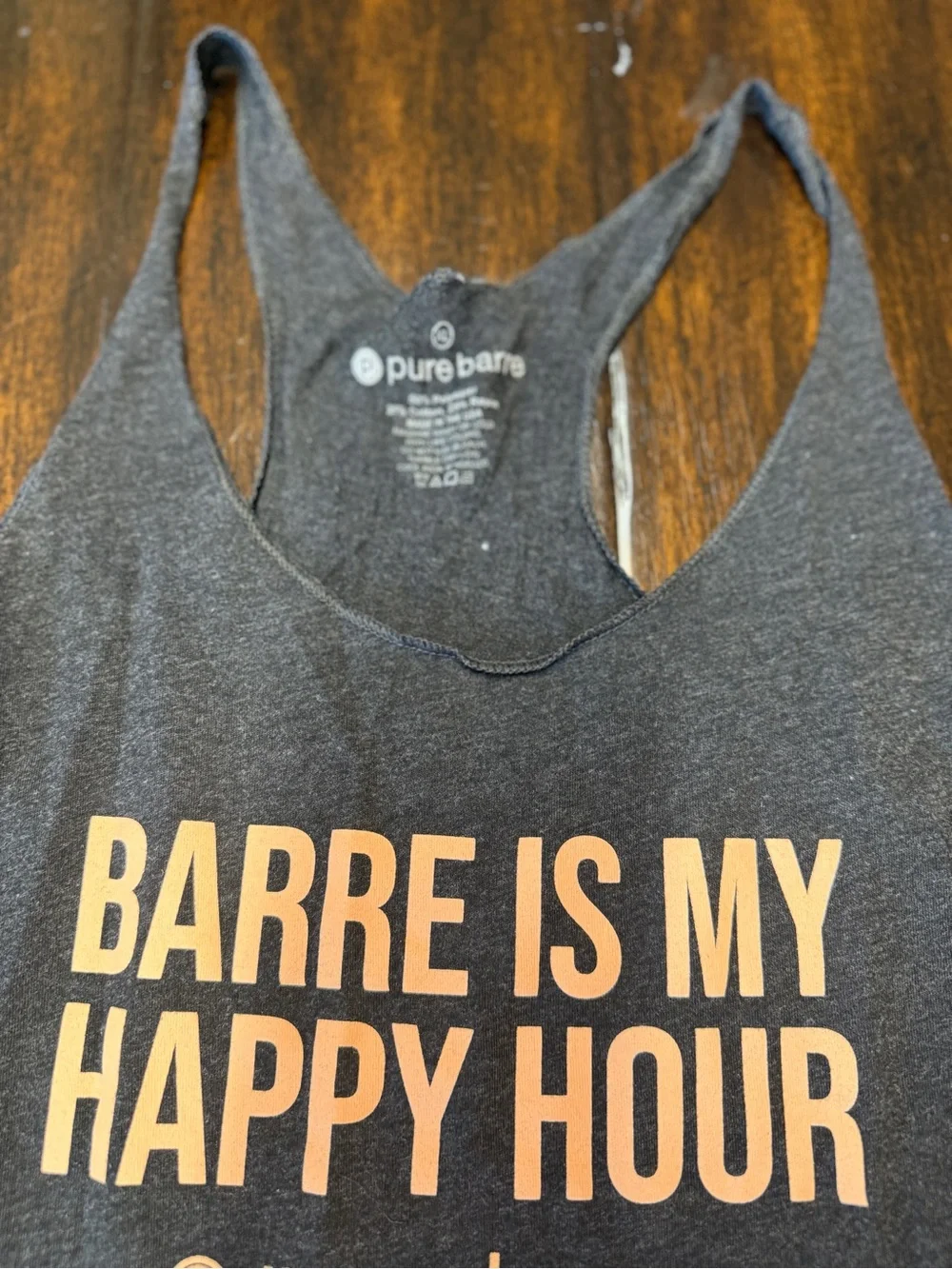 Pure Barre Charcoal Racerback Tank with Yellow Slogan